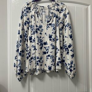 Old Navy Blue and White Floral Blouse